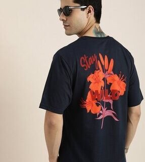 EyeBogler Men's Printed PoloNeck Blue Tshirts