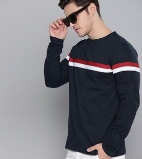 EyeBogler Men's Printed PoloNeck Blue Tshirts