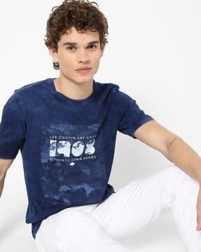 EyeBogler Men's Printed PoloNeck Blue Tshirts