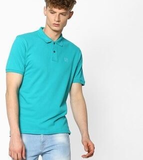 EyeBogler Men's Printed PoloNeck Blue Tshirts
