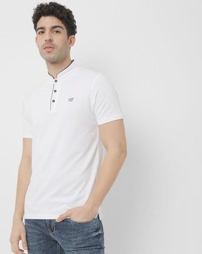EyeBogler Men's Printed PoloNeck Blue Tshirts