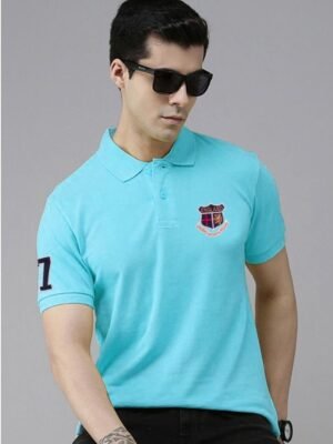 ADORATE - Turquoise Cotton Regular Fit Men's Polo T Shirt ( Pack of 1 )