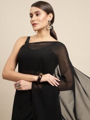 ANAND SAREES Women Black Solid Saree