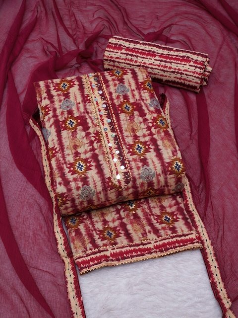 ASISA Dyed Mirror Work Pure Cotton Unstitched Dress Material