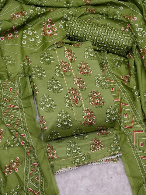 ASISA Ethnic Motifs Printed Gotta Patti Detailed Cotton Silk Unstitched Dress Material