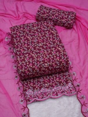 ASISA Floral Printed Thread Work Unstitched Dress Material