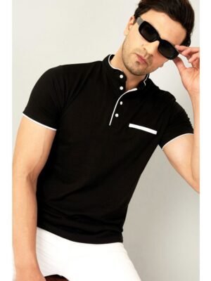 AUSK Cotton Blend Regular Fit Solid Half Sleeves Men's T-Shirt - Black ( Pack of 1 )