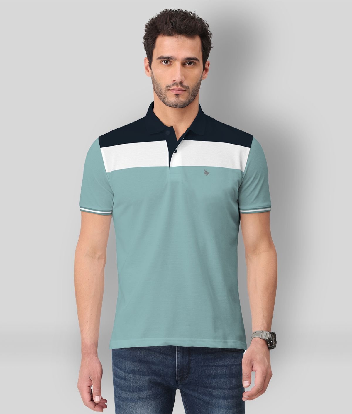 BULLMER - Sea Green Cotton Blend Regular Fit Men's Polo T Shirt ( Pack of 1 )