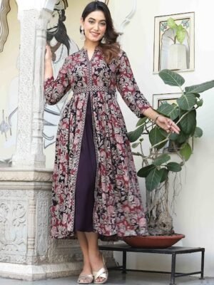 DARVIKAA COLLECTION Floral Printed V Neck Thread Work Anarkali Kurta