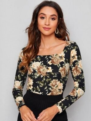 Dream Beauty Fashion Sania Women Black & Beige Floral Printed Top