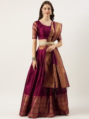 Fabcartz Woven Design Semi-Stitched Lehenga & Unstitched Blouse With Dupatta