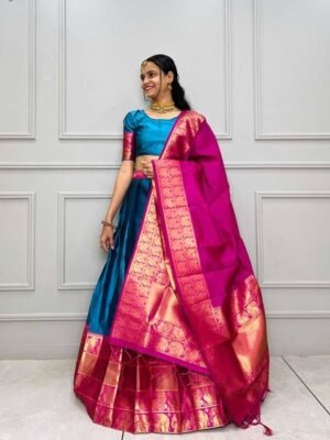 Fabcartz Woven Design Zari Art Silk Semi-Stitched Lehenga & Unstitched Blouse With Dupatta