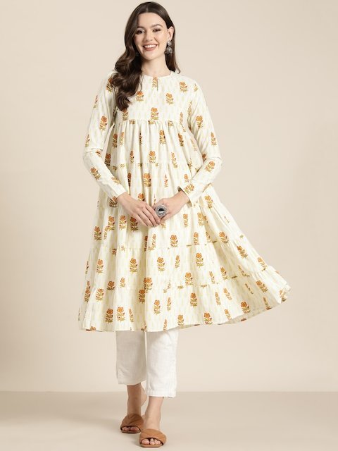 HERE&NOW Women Floral Printed Keyhole Neck Floral Anarkali Kurta