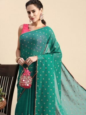 Indian Women Floral Zari Saree