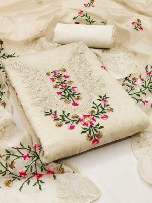 KALINI Embroidered Art Silk Unstitched Dress Material