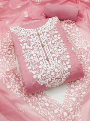 KALINI Embroidered Chanderi Cotton Unstitched Dress Material