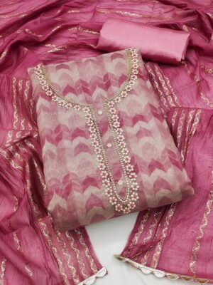 KALINI Geometric Printed Embellished Unstitched Dress Material