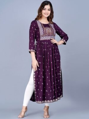 KALINI Women Ethnic Motifs Printed Mirror Work Summer Sheers Anarkali Kurta