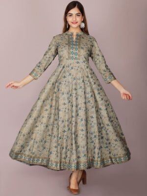 KALINI Women Grey Ethnic Motifs Printed Anarkali Kurta