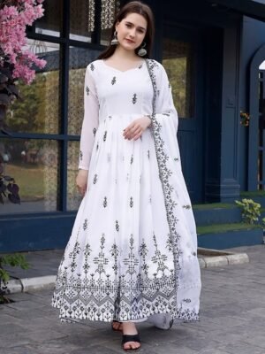Kedar Fab Floral Embroidered Sweetheart Neck Georgette Anarkali Kurta