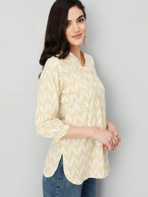max Chevron Printed Mandarin Collar Straight Kurti