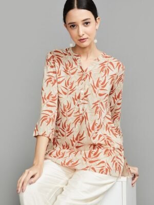 Melange by Lifestyle Botanical Printed Mandarin Collar Kurti