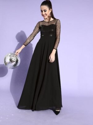 Miss Chase Black Sequin Empire Style Gown