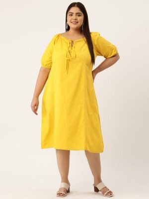 mustard solid a-line dress