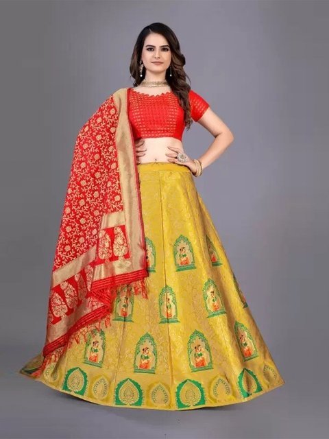 Rujave Woven Design Semi-Stitched Lehenga & Unstitched Blouse With Dupatta