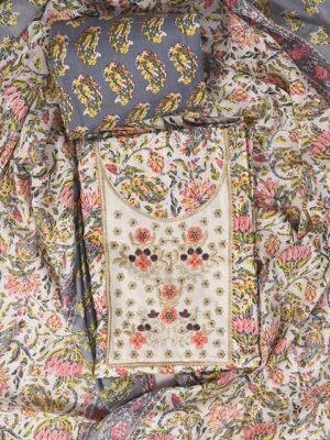 SALWAR STUDIO Embroidered Pure Cotton Unstitched Dress Material