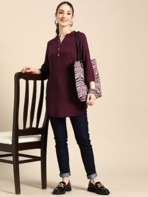 Sangria Printed Mandarin Collar Kurti