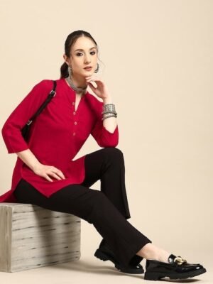 Sangria Printed Mandarin Collar Kurti