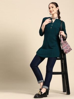 Sangria Printed Mandarin Collar Kurti