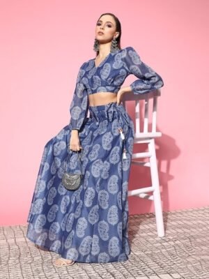 Shae by SASSAFRAS Blue Printed Ready to Wear Lehenga Choli