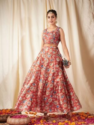 Shae by SASSAFRAS Floral Printed Ready to Wear Lehenga & Crop Top
