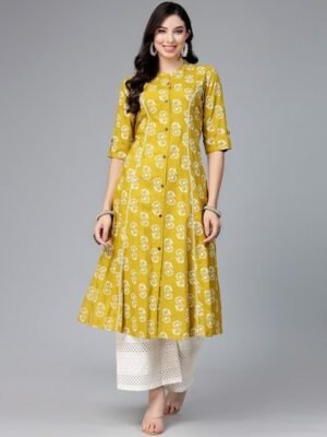 Stylum Floral Printed Mandarin Collar Anarkali Kurta