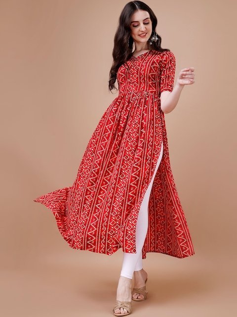 TextileNow Women Geometric Printed Thread Work Anarkali Kurta