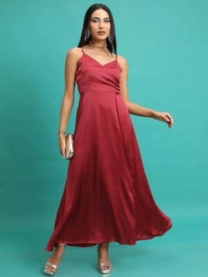 Tokyo Talkies Maroon Shoulder Straps Gown Dress