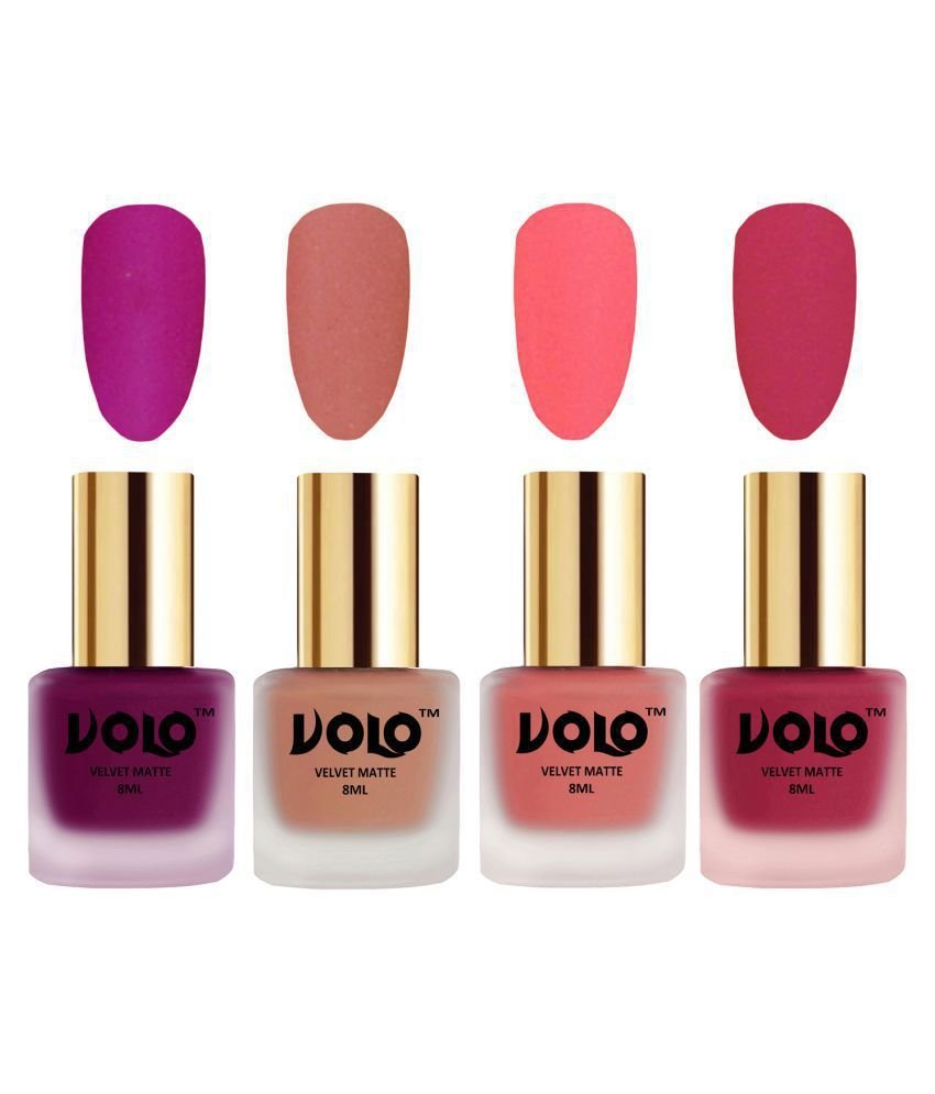VOLO Velvet Dull Matte Posh Shades Nail Polish Magenta,Peach,Peach, Pink Matte Pack of 4 32 mL