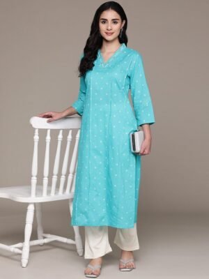Beautifull cotton printed les work kurta