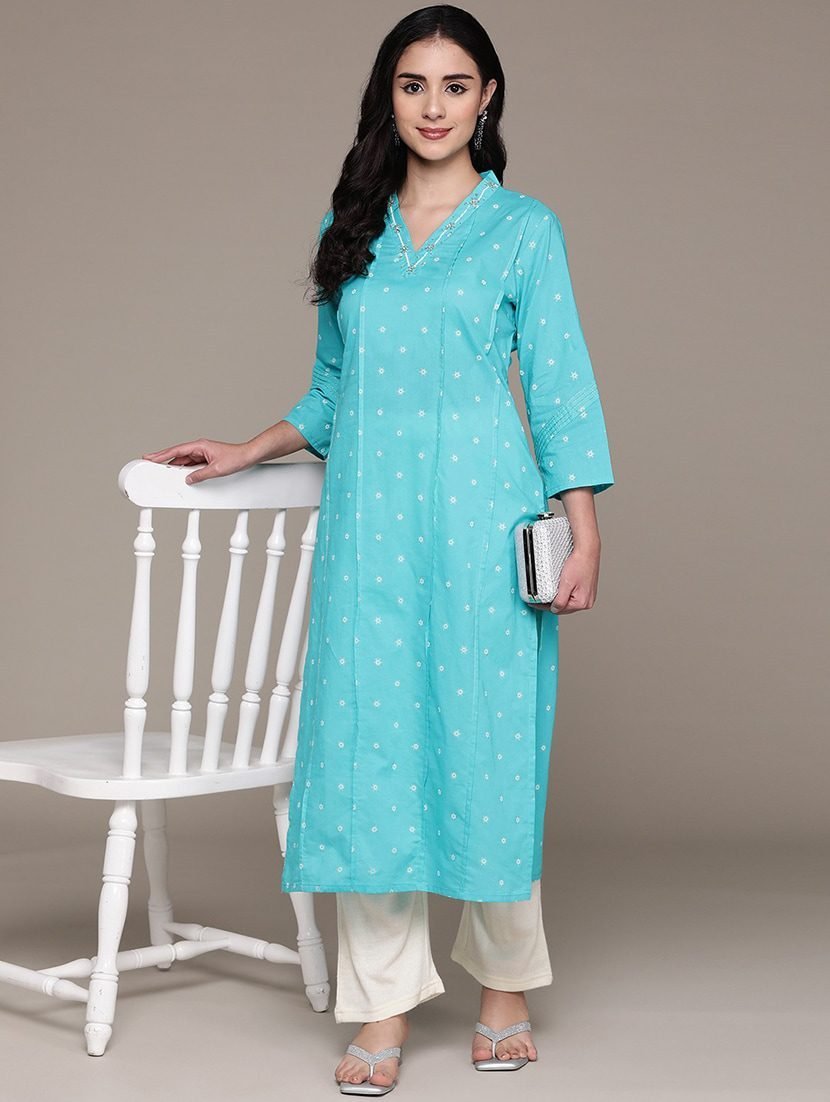 Beautifull cotton printed les work kurta