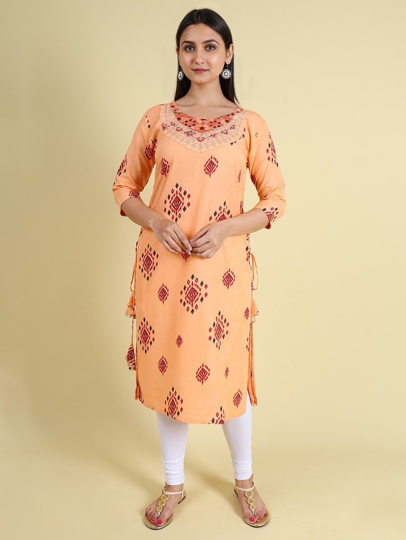 Beautifull cotton printed les work kurta