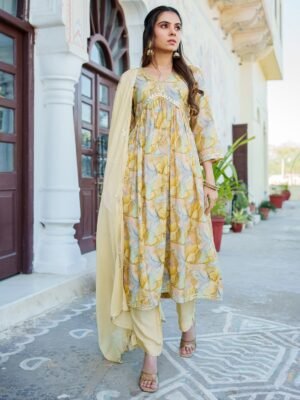 New Look photoshoot dress gown dupata set Attractive Women Partywear Printed Latest Kurti Gown Dresses With Dupatta Sets