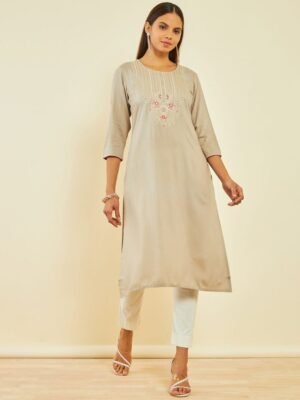 Beautifull rayon printed les work kurta with duppta set