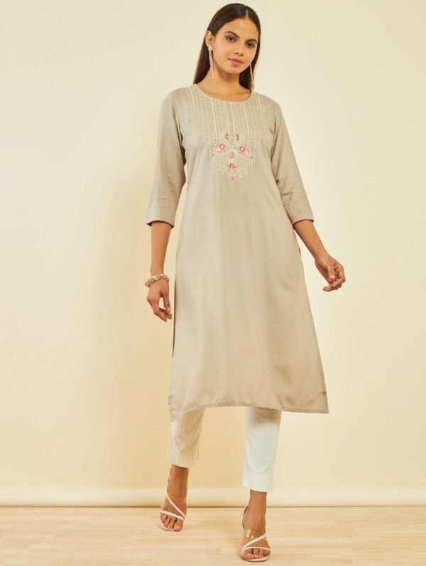 Beautifull rayon printed les work kurta with duppta set