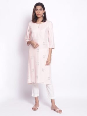 Beautifull rayon printed les work kurta with duppta set