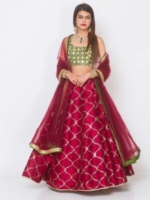 Embroidered Silk Semi Stitched Lehenga & Unstitched Blouse With Dupatta
