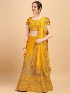 Embroidered Silk Semi Stitched Lehenga & Unstitched Blouse With Dupatta