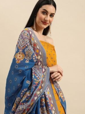 Embroidered Silk Semi Stitched Lehenga & Unstitched Blouse With Dupatta