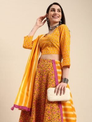 Embroidered Silk Semi Stitched Lehenga & Unstitched Blouse With Dupatta